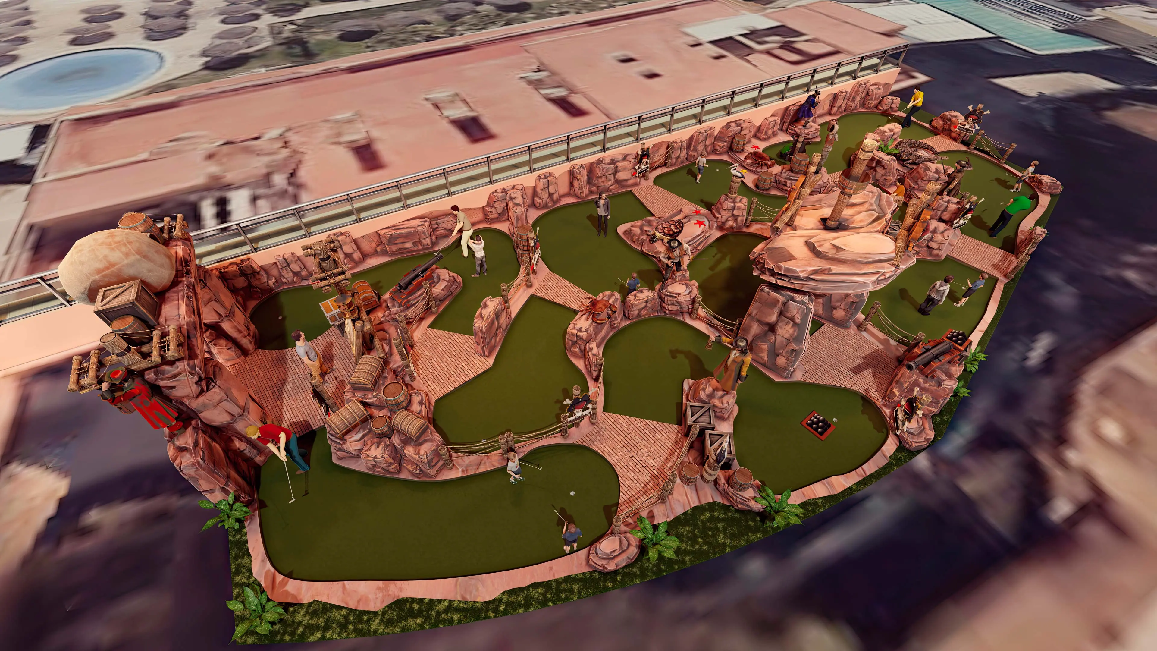تصميم وبناء ملاعب الميني جولف، تصميم الميني جولف، بناء الحدائق الثيمية المصغرة، ميني جولف ثيمي.