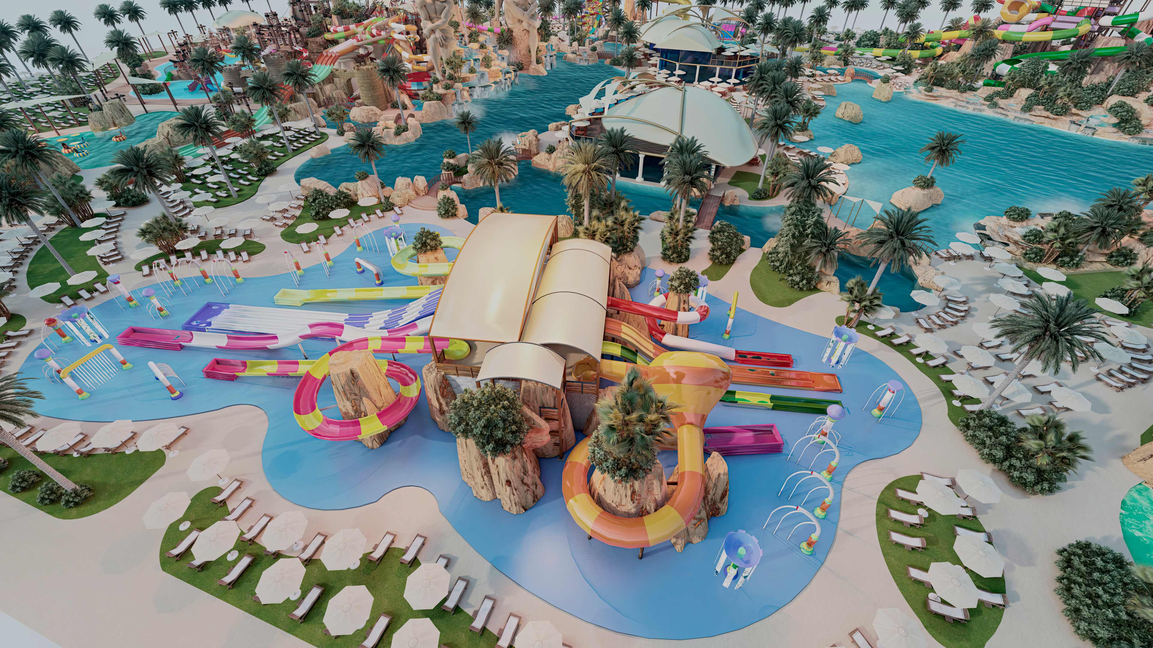 diseño de parques acuáticos con toboganes y atracciones especialistas en parques acuáticos temáticos