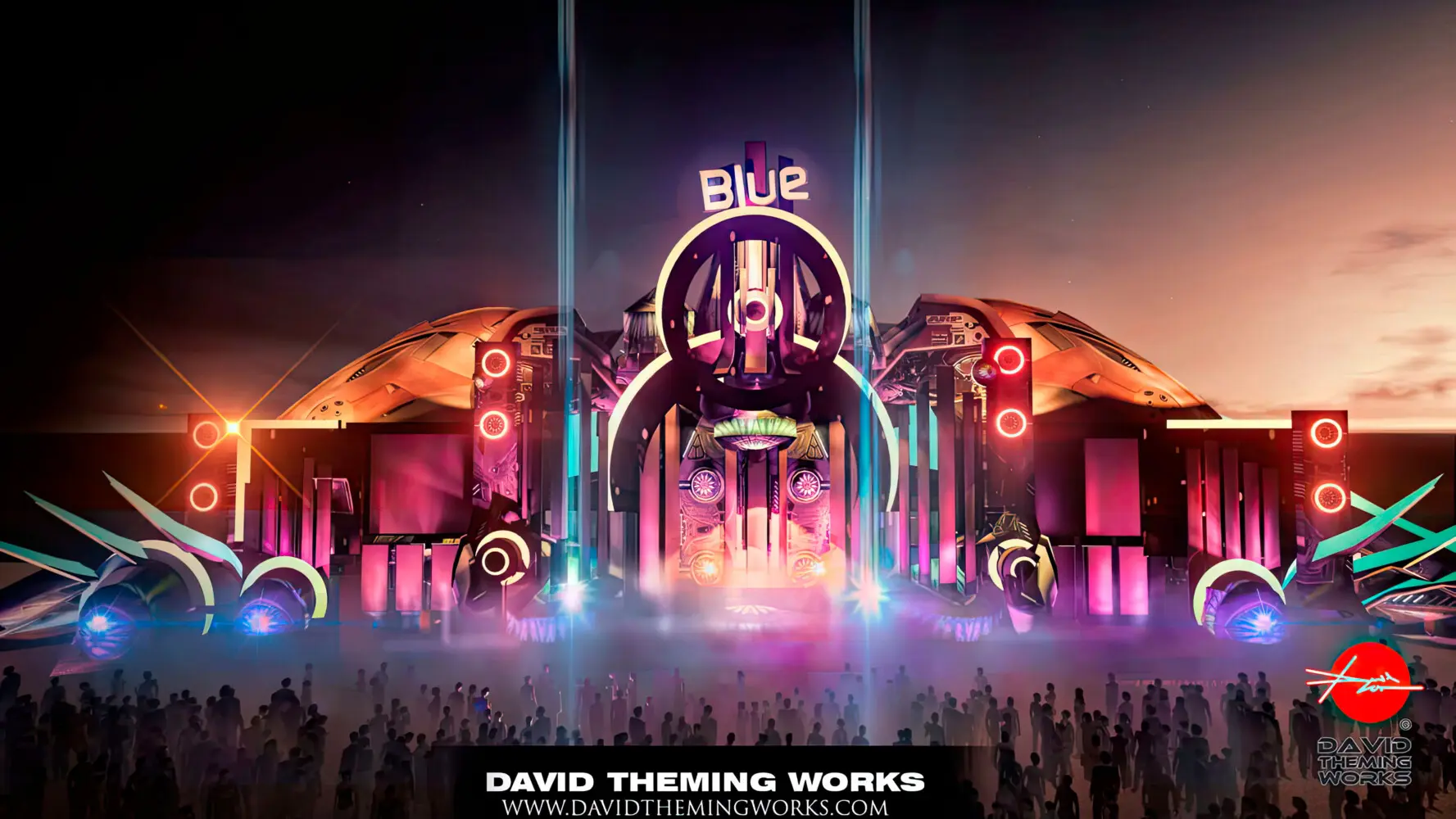 thematisches Bühnenbild Themenbühnendesign, Themenbühnenbau, Themenmusikbühnen für Festivals.