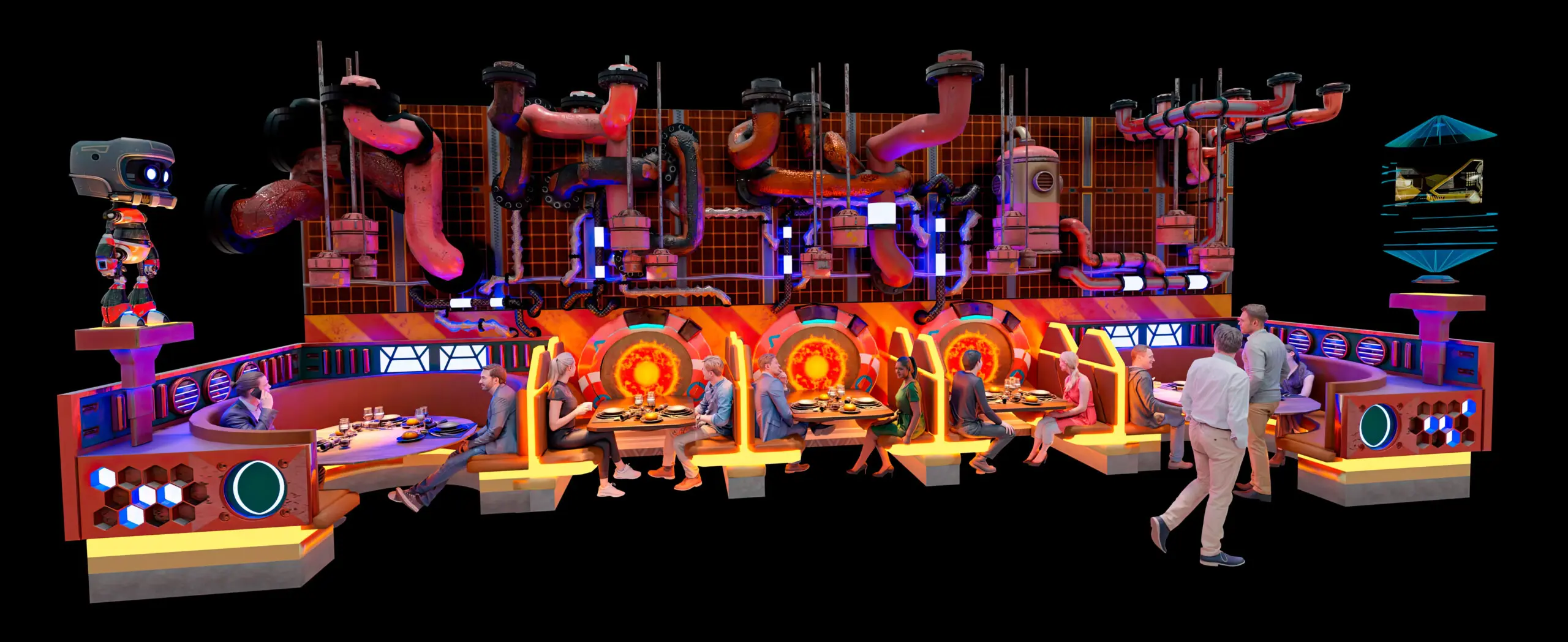 SCI THEME PARK RESTAURANT DESIGN indoor park themed restaurant design