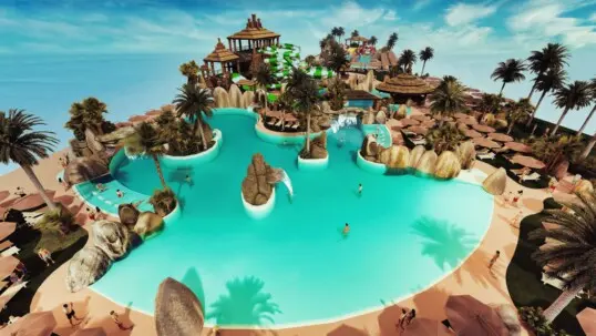 Tropical-Style Family Pool with Artificial Rocks