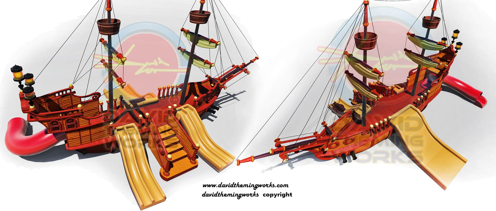 medium  pirate ship for swimming pools, pirate ship with slides for swimming pools, pirate ship with water slides,