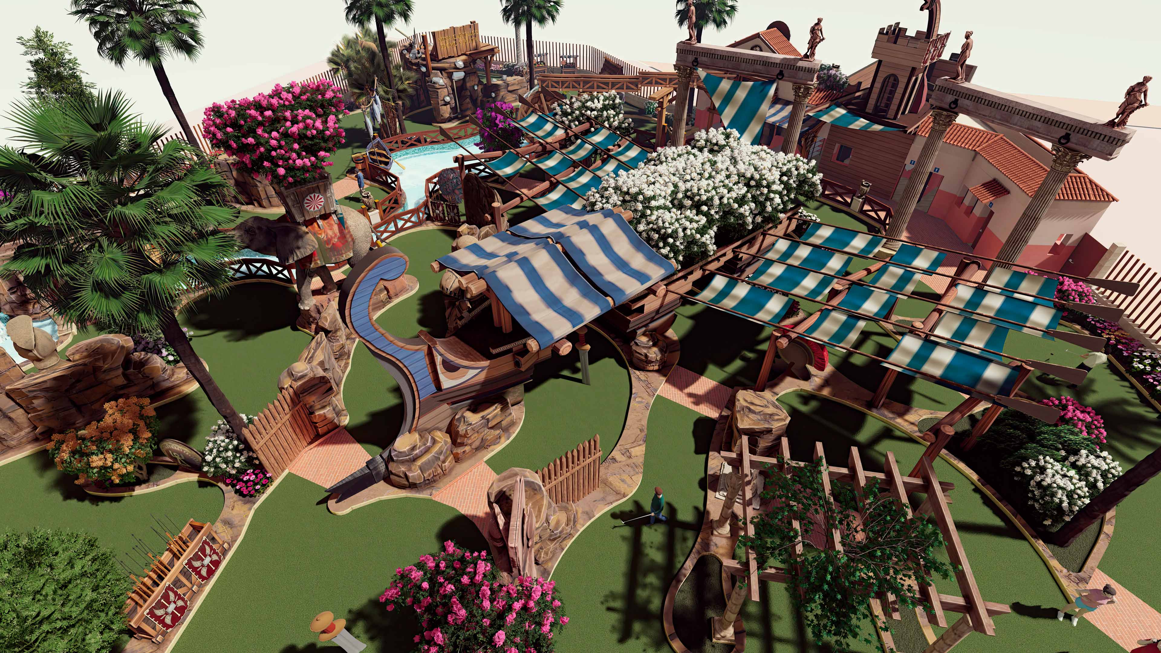 historical theme mini golf project miniature golf Rome Carthage concept
