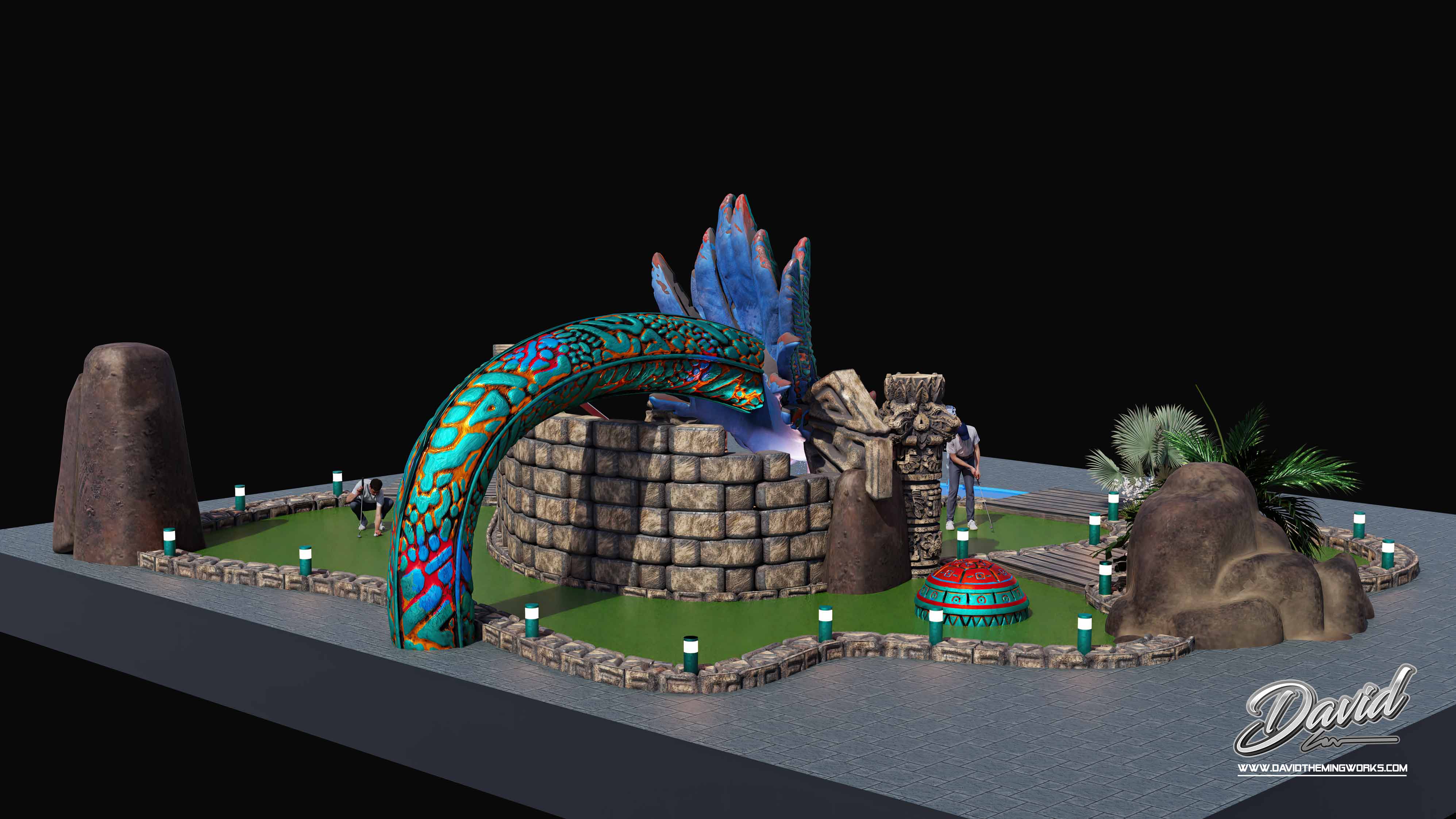 custom Aztec mini golf park themed mini golf course design