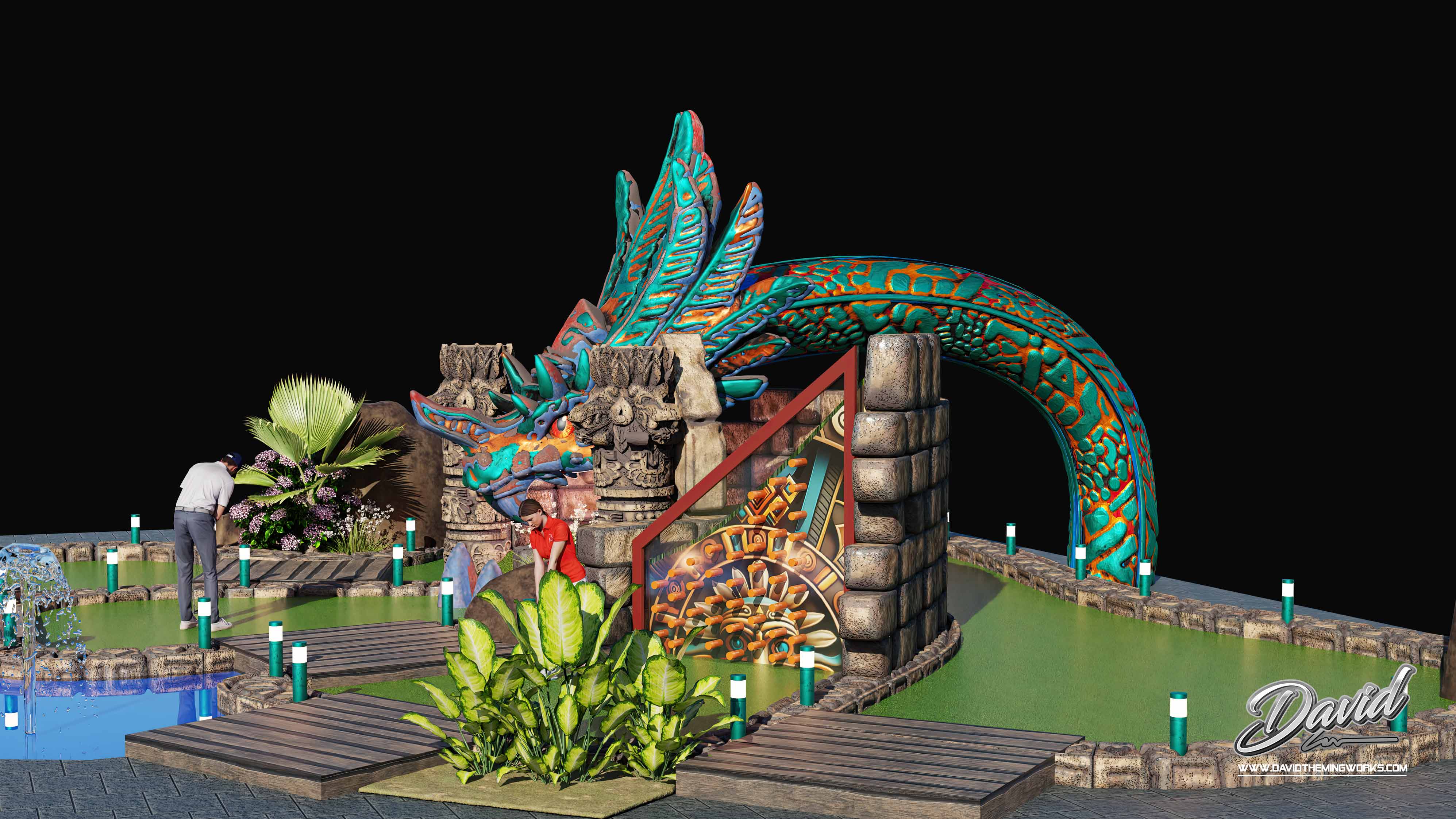 Aztec mini golf design Aztec-themed mini golf construction