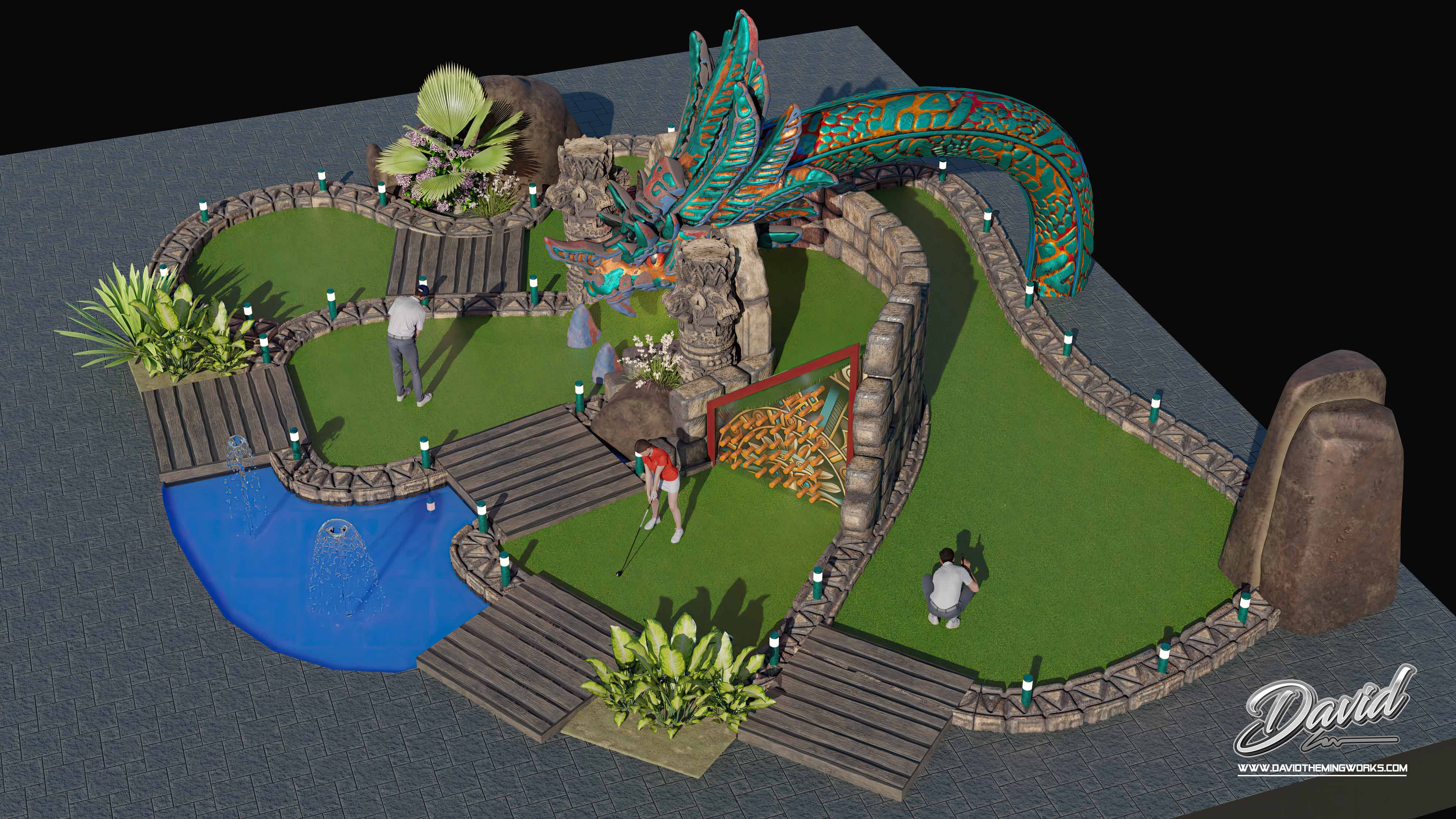 mini golf park with Aztec theme Aztec adventure golf layout