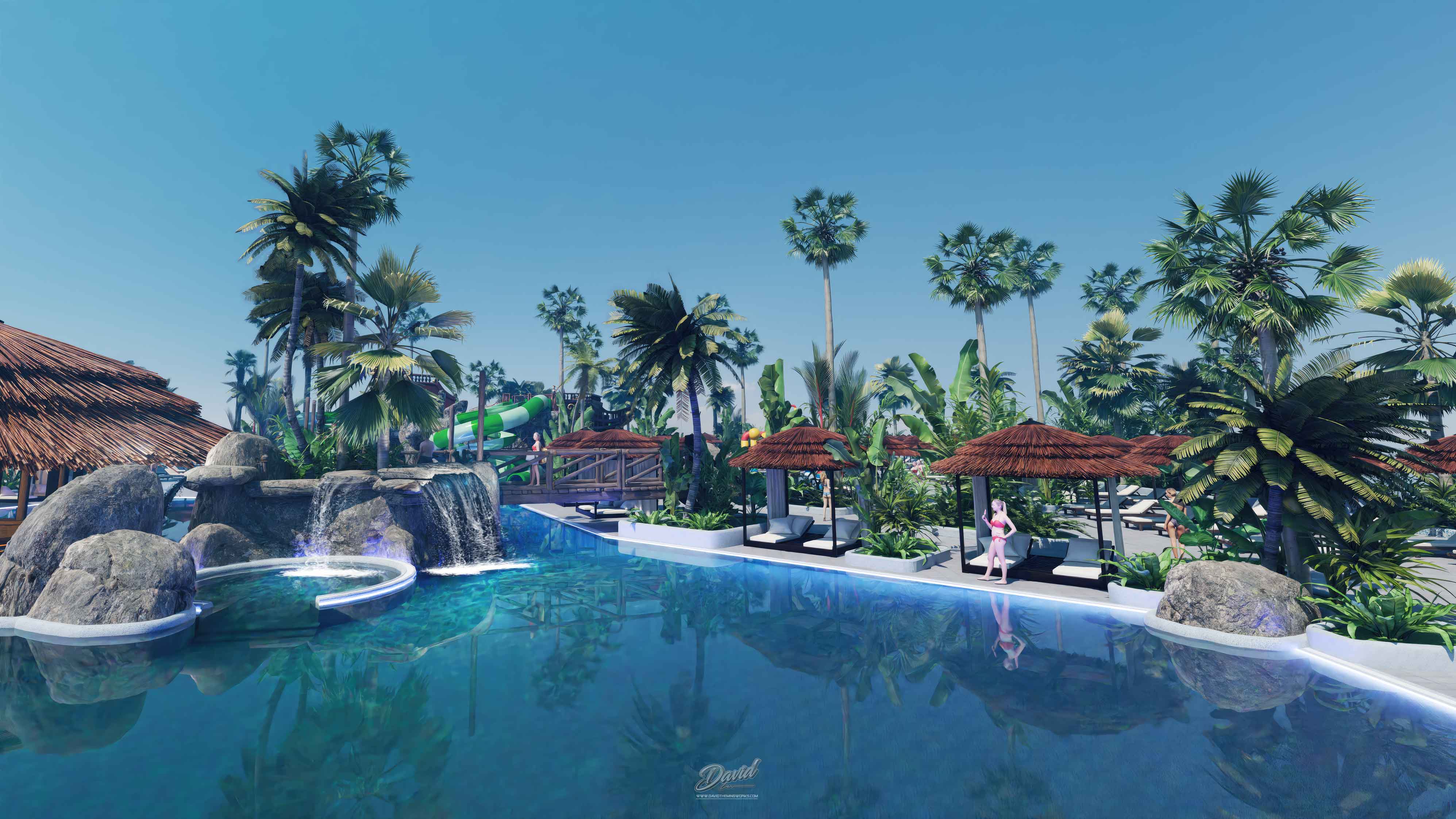 conception de piscines à thème Concevoir des piscines à thème avec toboggans et rochers artificiels