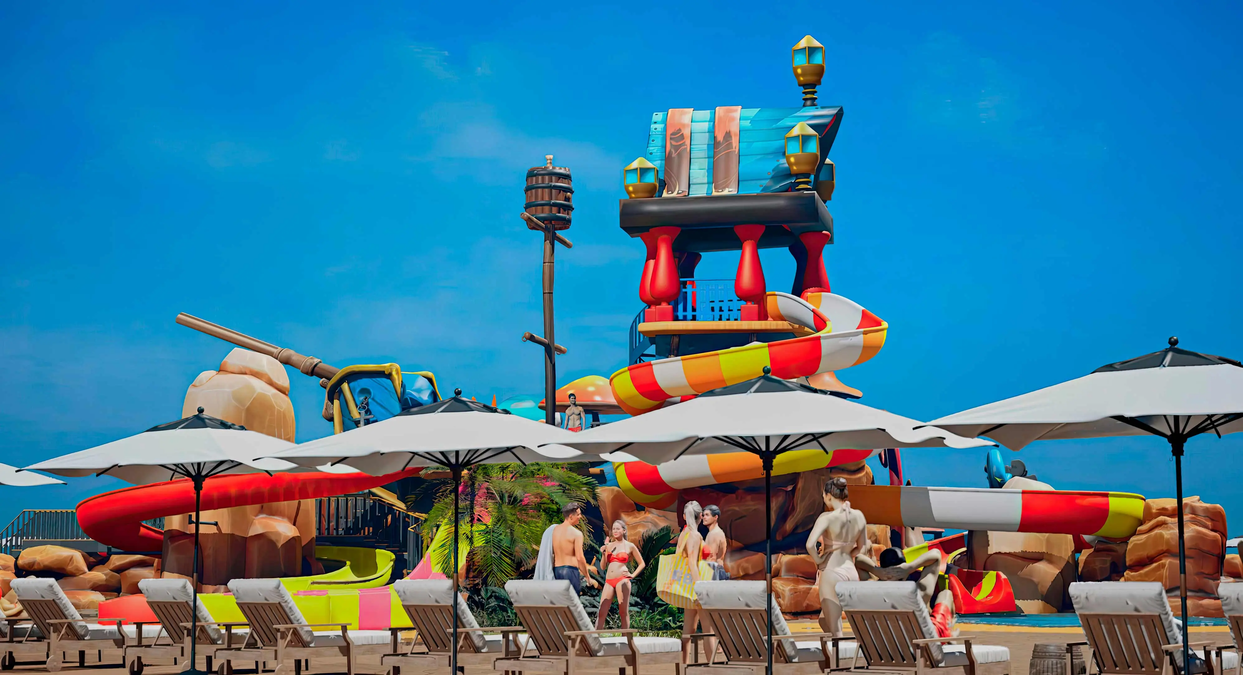 conception de piscines à thème Concevoir des piscines à thème avec toboggans et rochers artificiels