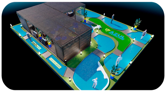 design de parque de minigolfe de manuseio azul