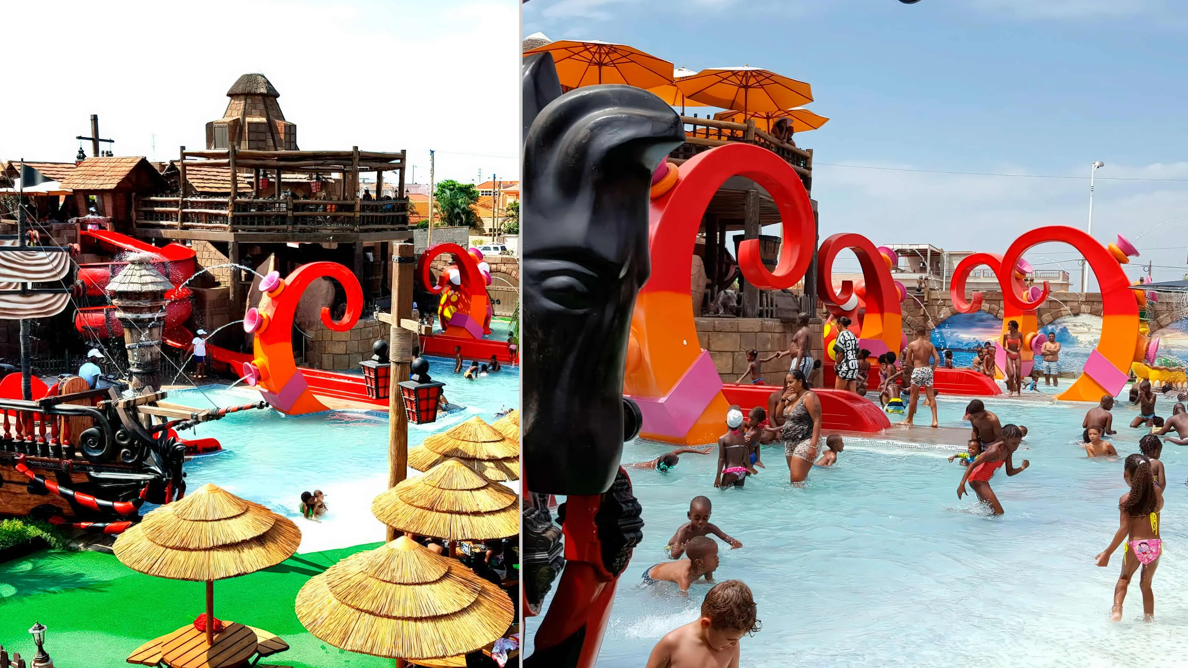 Construção de piscinas com escorregas aquáticos e rochas artificiais construção de piscinas temáticas